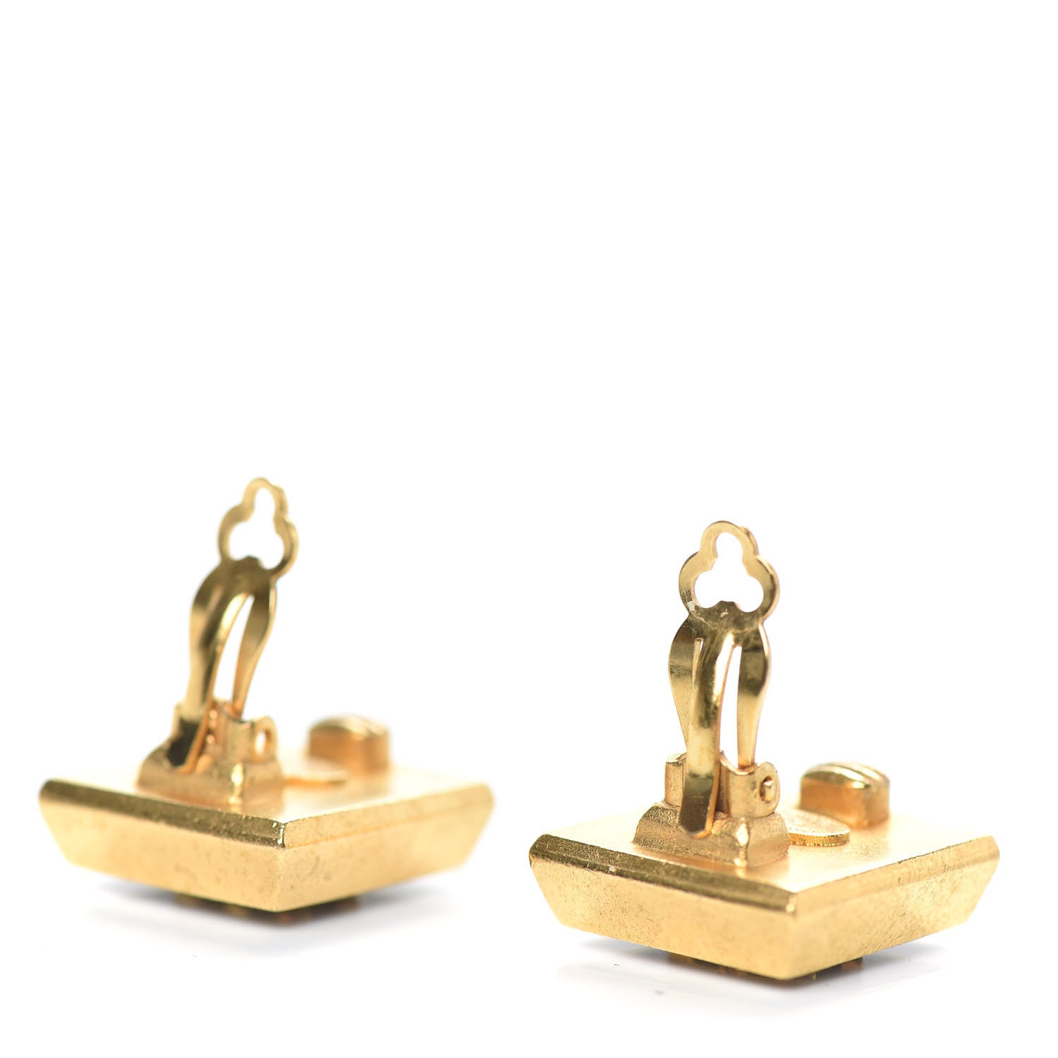 Chanel Metal CC Square Clip On Earrings Black Gold 4 of 4
