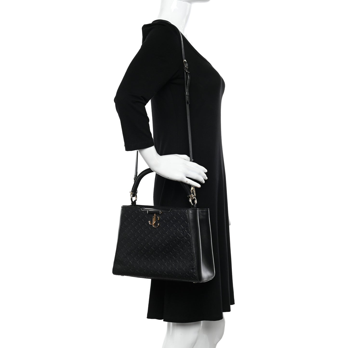 Calfskin Logo Embossed Varenne Top Handle Bag Black