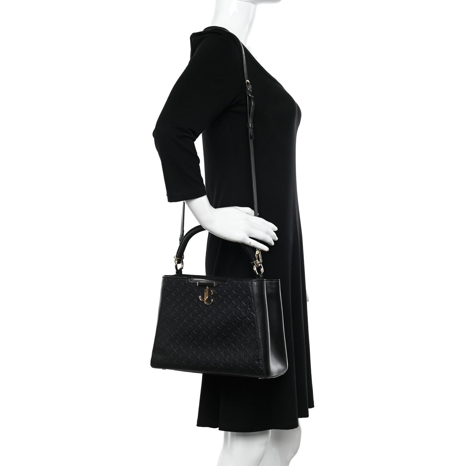 Jimmy Choo Calfskin Logo Embossed Varenne Top Handle Bag Black 2 of 12