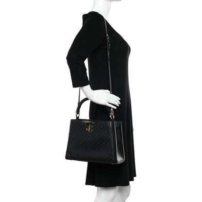 Jimmy Choo Calfskin Logo Embossed Varenne Top Handle Bag Black 2 of 12