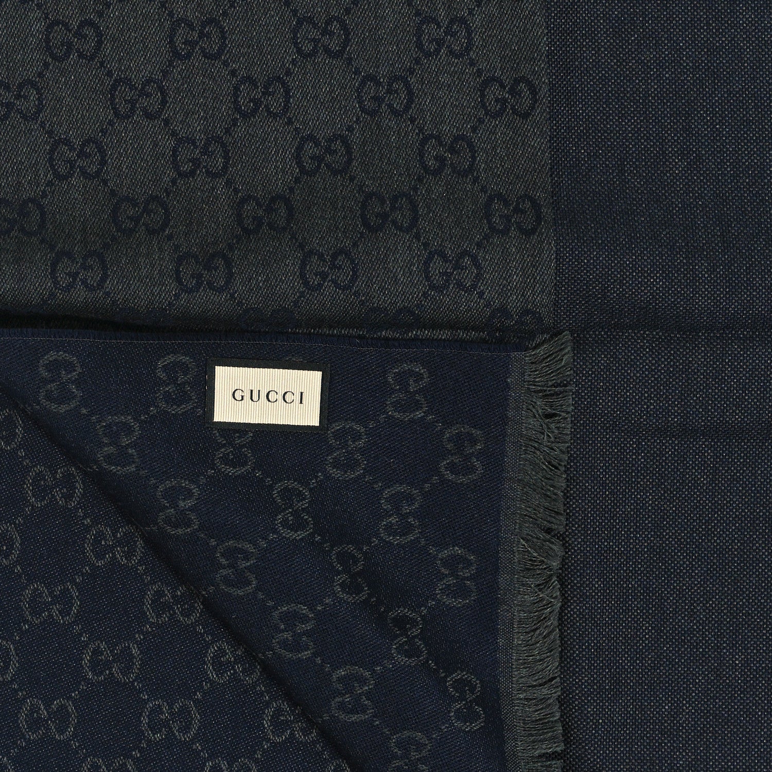 Gucci Wool GG Monogram HalfGG Fringe Scarf Anthracite Black 4 of 5