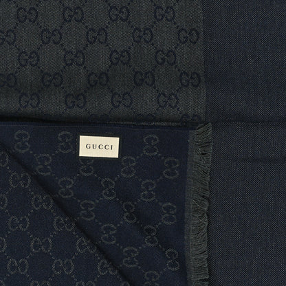 Gucci Wool GG Monogram HalfGG Fringe Scarf Anthracite Black 4 of 5