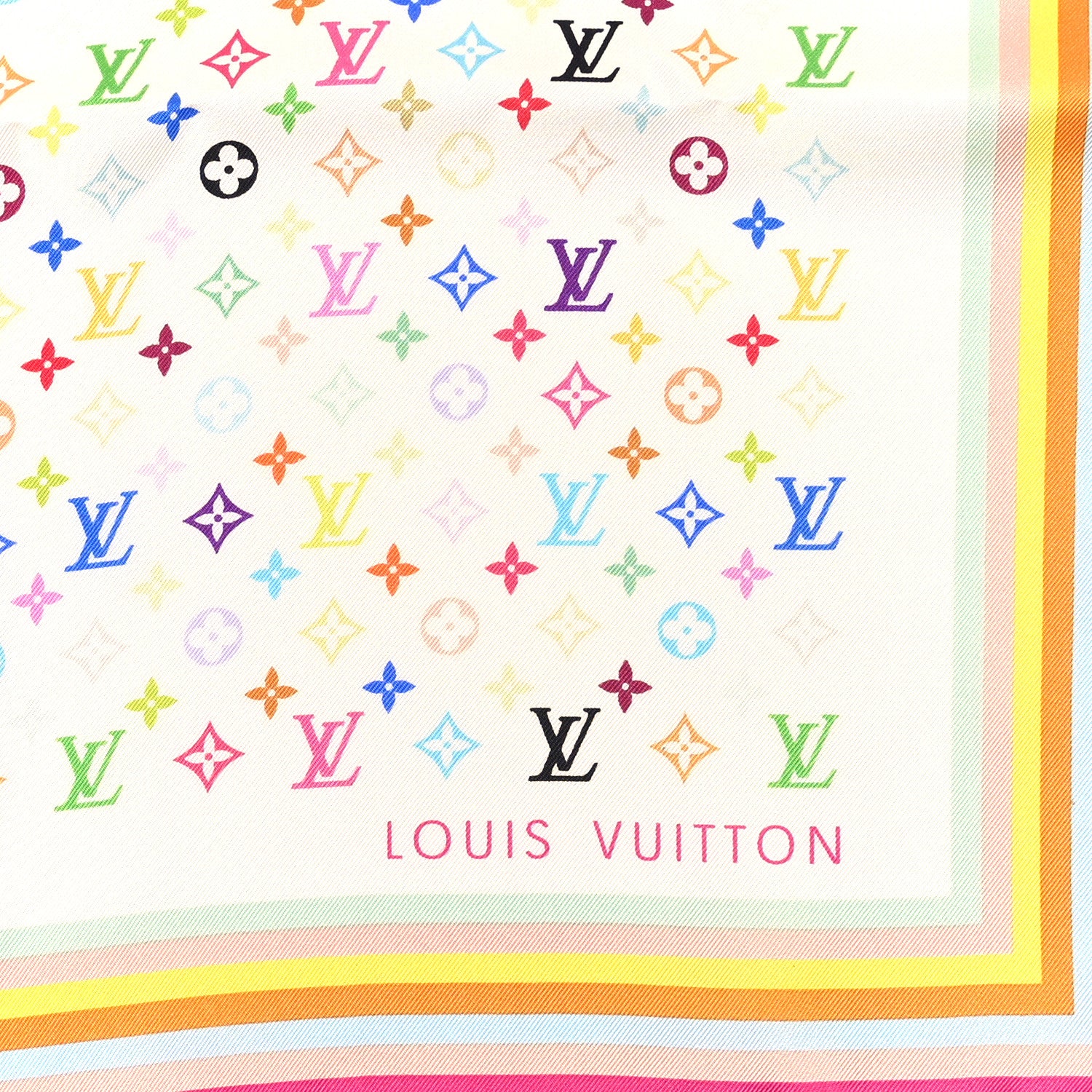 Louis Vuitton LV X TM Silk Cotton Monogram Multicolor Square Scarf 55 White 2 of 3