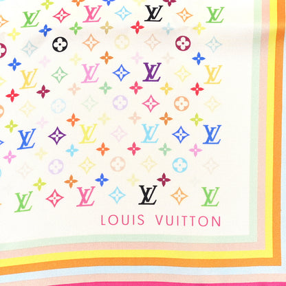 Louis Vuitton LV X TM Silk Cotton Monogram Multicolor Square Scarf 55 White 2 of 3