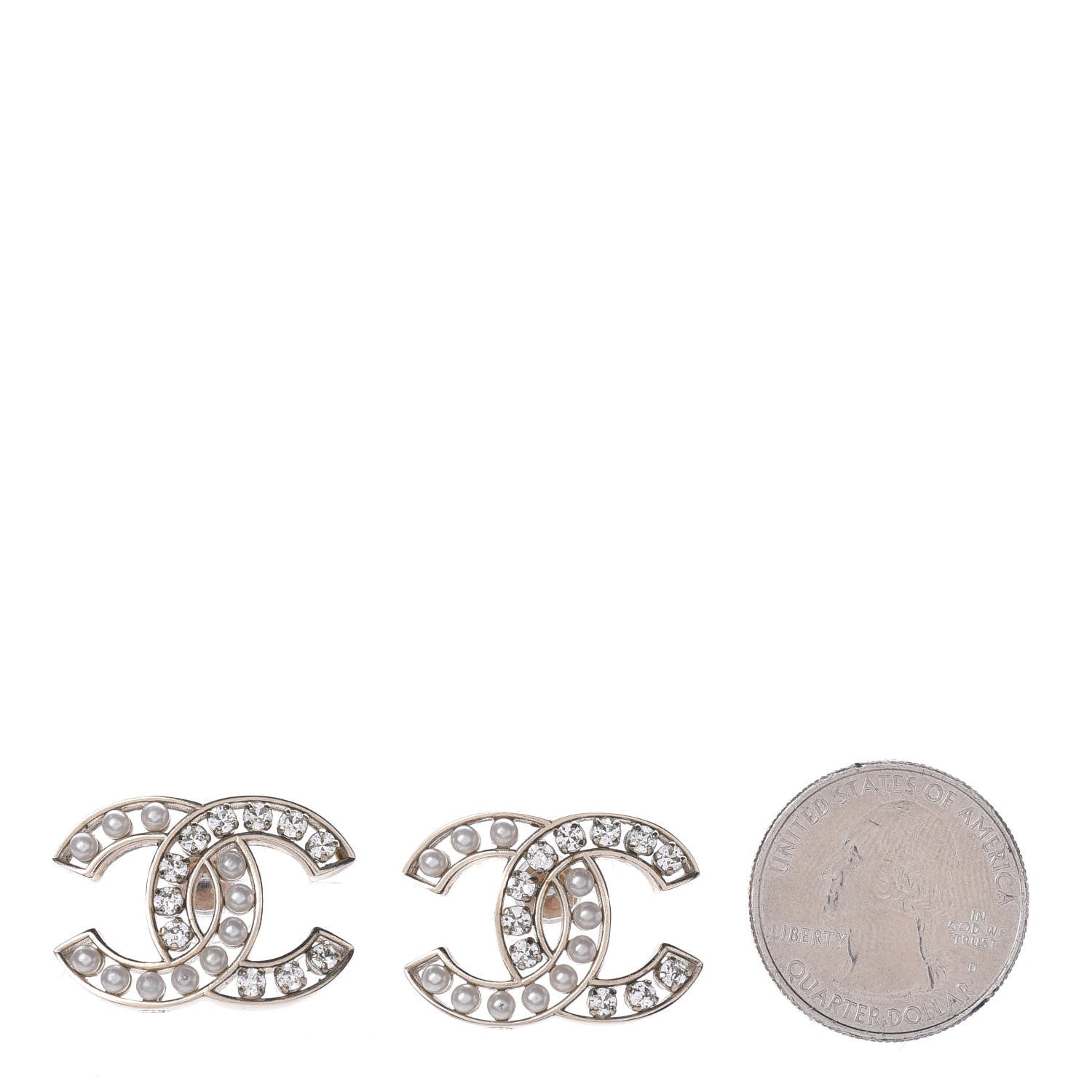 Chanel Pearl Crystal Sparkling Pearls CC Earrings Light Gold 2 of 4