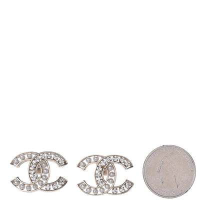 Chanel Pearl Crystal Sparkling Pearls CC Earrings Light Gold 2 of 4