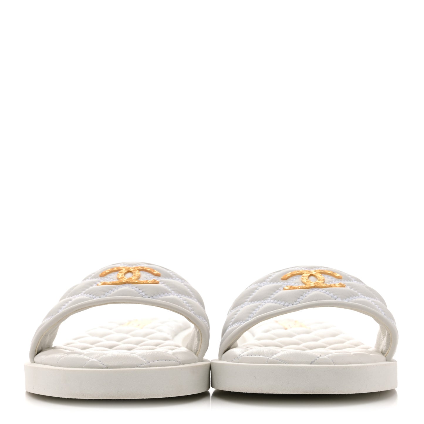Lambskin Quilted Textured CC Mules Sandals 41.5 White