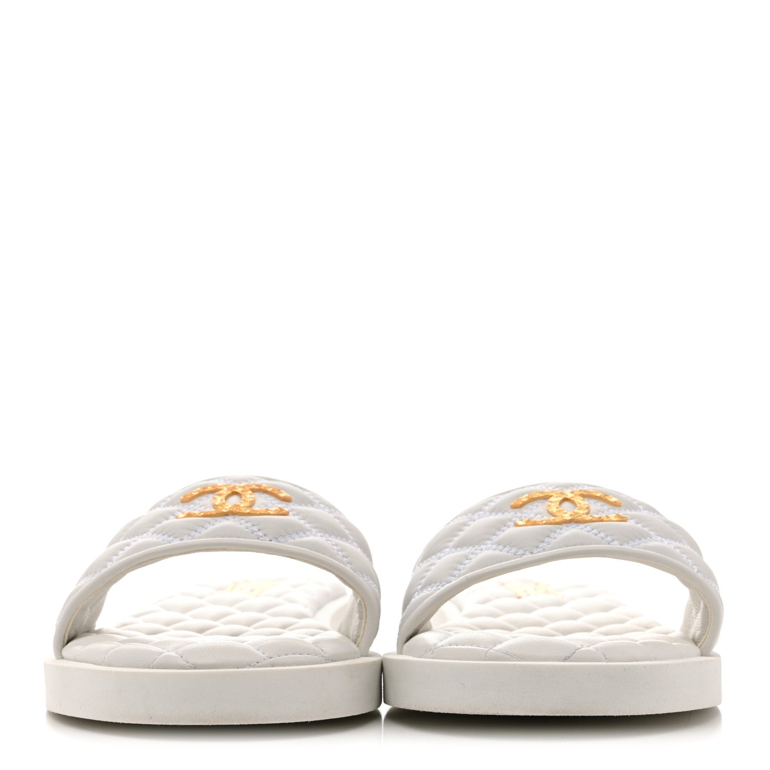 Chanel Lambskin Quilted Textured CC Mules Sandals 41.5 White 3 of 10