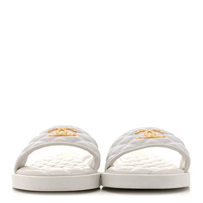 Chanel Lambskin Quilted Textured CC Mules Sandals 41.5 White 3 of 10