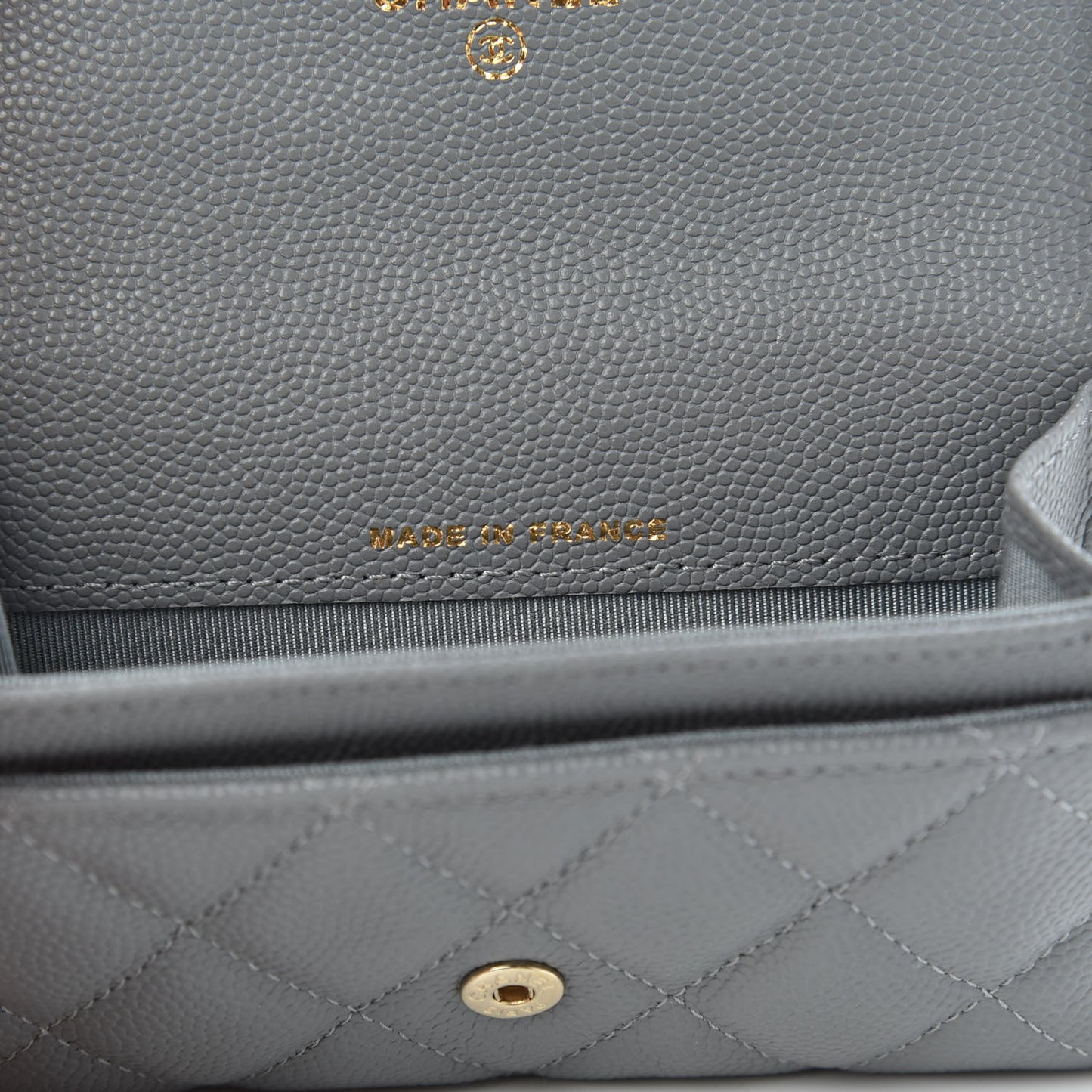 Caviar Quilted Flap Card Holder Wallet Dark Grey