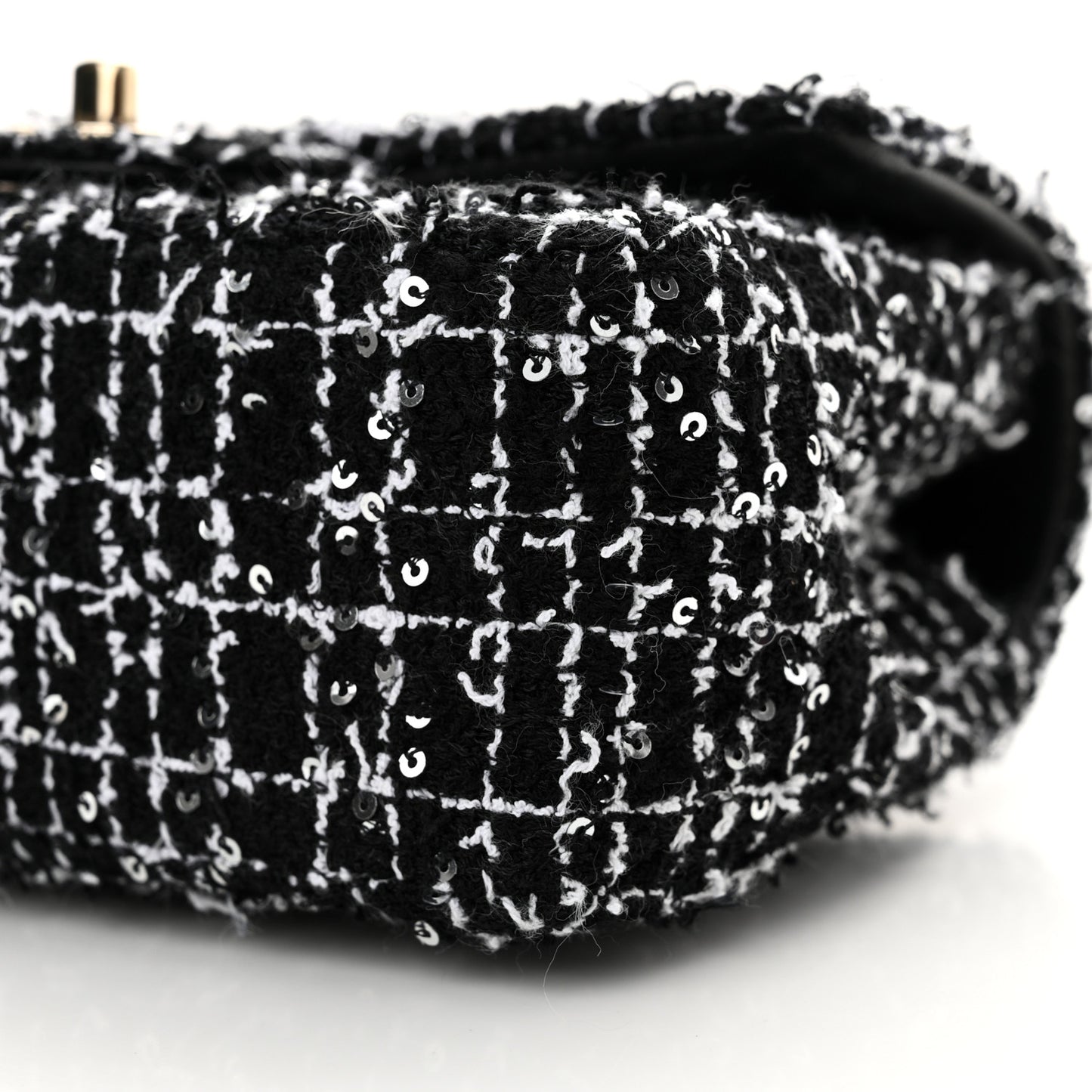 Tweed Quilted Mini Top Handle Rectangular Flap Black White