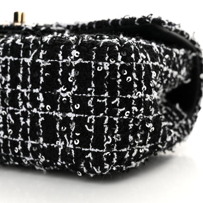 Chanel Tweed Quilted Mini Top Handle Rectangular Flap Black White 10 of 11