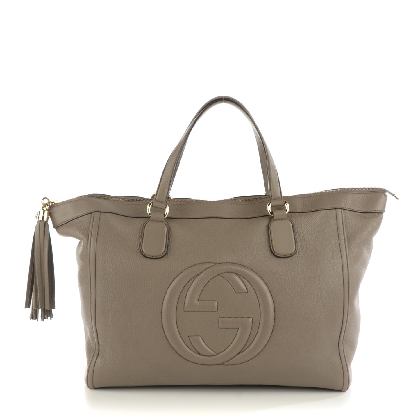 Pebbled Calfskin Large Soho Top Handle Bag Taupe