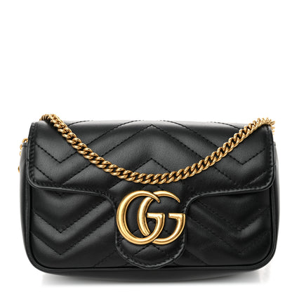 Gucci Calfskin Matelasse Super Mini GG Marmont Shoulder Bag Black 1 of 11