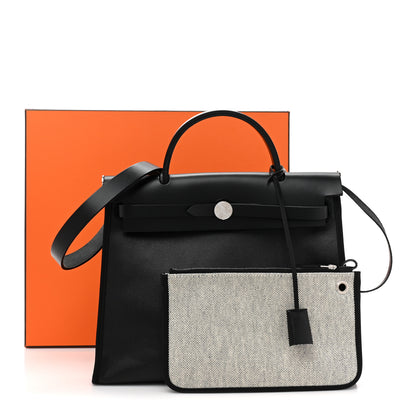 Hermes Toile H Berline Vache Hunter Herbag Zip PM 31 Black Ecru 13 of 13