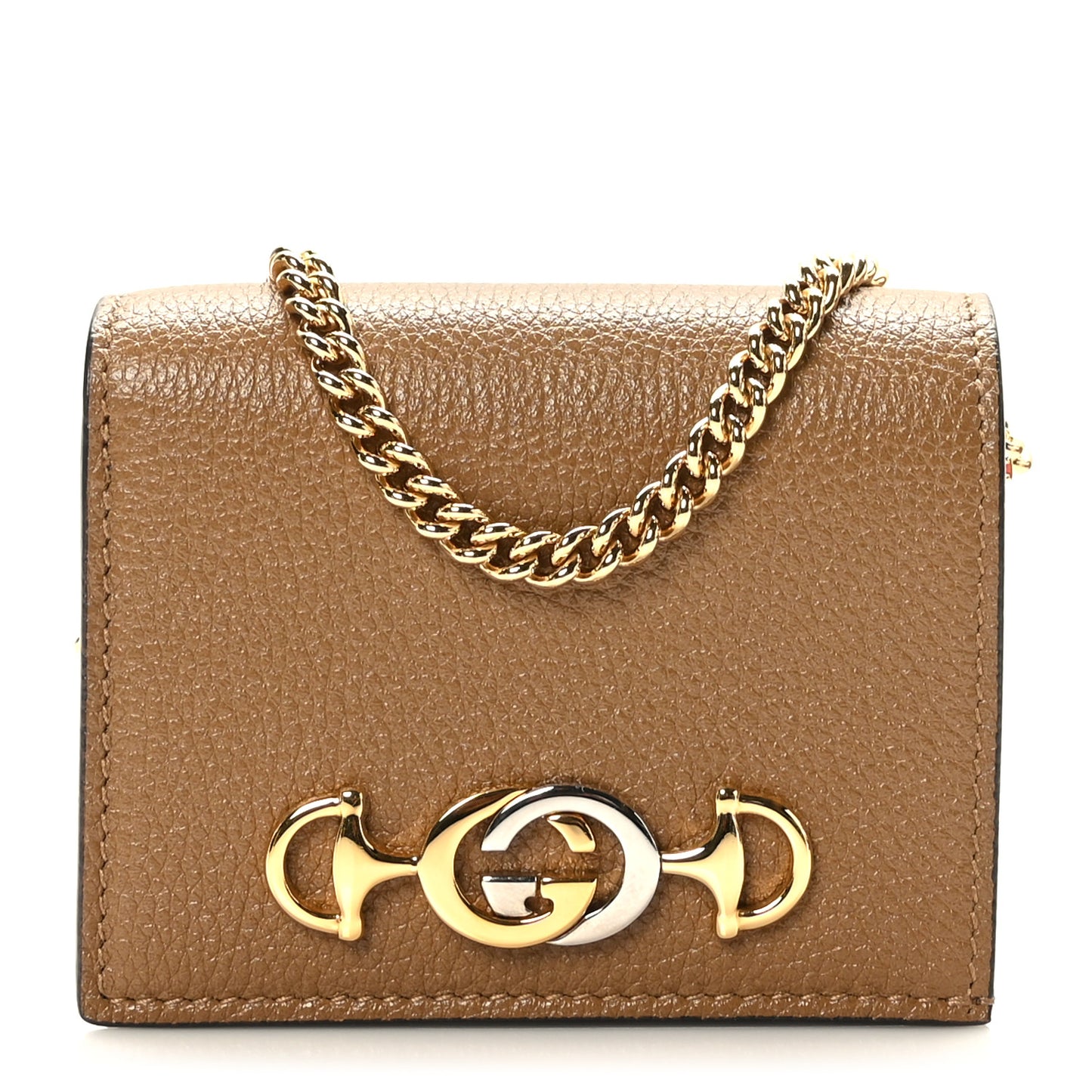 Grainy Calfskin Zumi Chain Card Case Wallet Friky Taupe