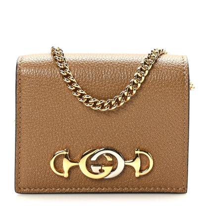 Gucci Grainy Calfskin Zumi Chain Card Case Wallet Friky Taupe 1 of 8