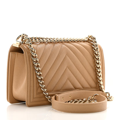 Chanel Caviar Chevron Quilted Medium Boy Flap Beige 3 of 13