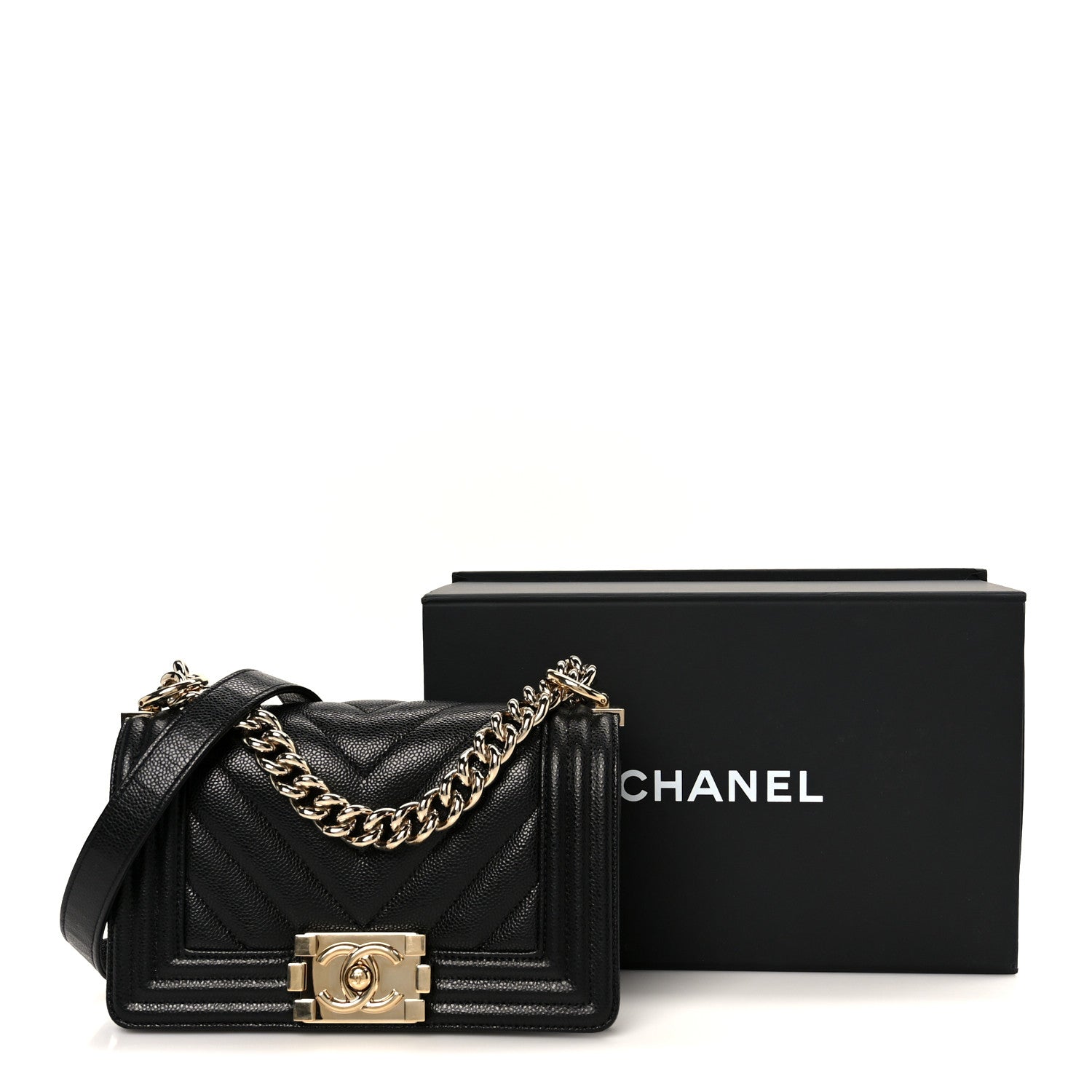 Chanel Caviar Chevron Quilted Small Boy Flap Black 11 of 11