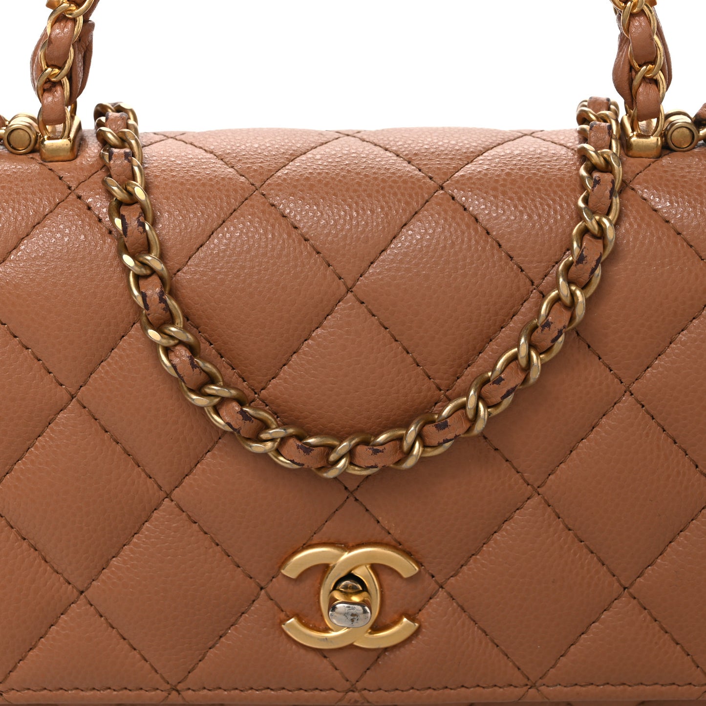 Shiny Caviar Quilted Pick Me Up Wallet On Chain WOC Beige