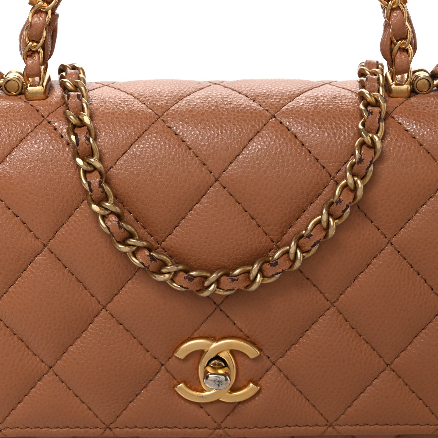 Chanel Shiny Caviar Quilted Pick Me Up Wallet On Chain WOC Beige 9 of 12