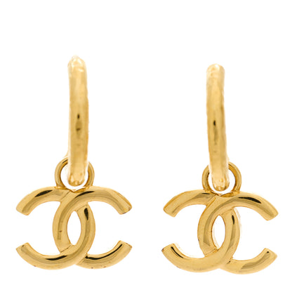 Chanel CC Hoop Drop Earrings Gold 1 of 5