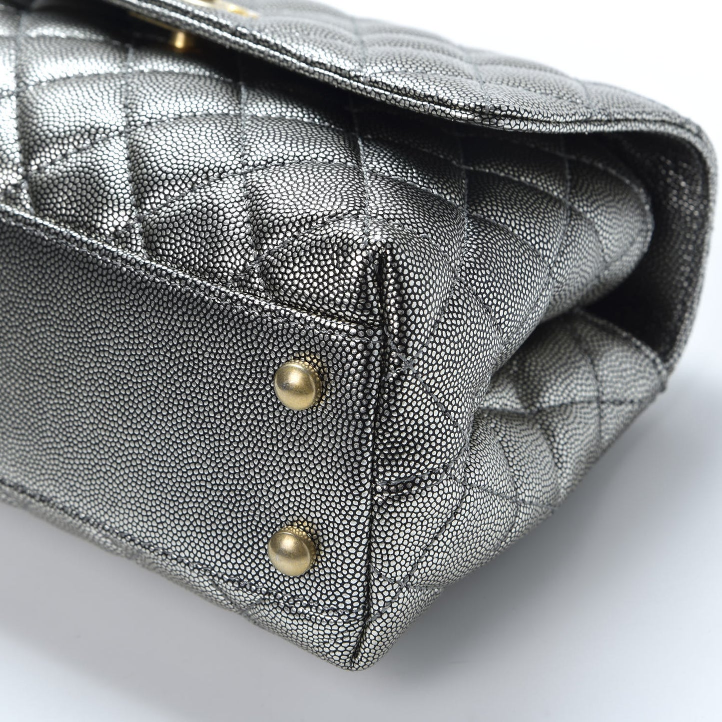 Metallic Caviar Quilted Mini Coco Handle Flap Silver
