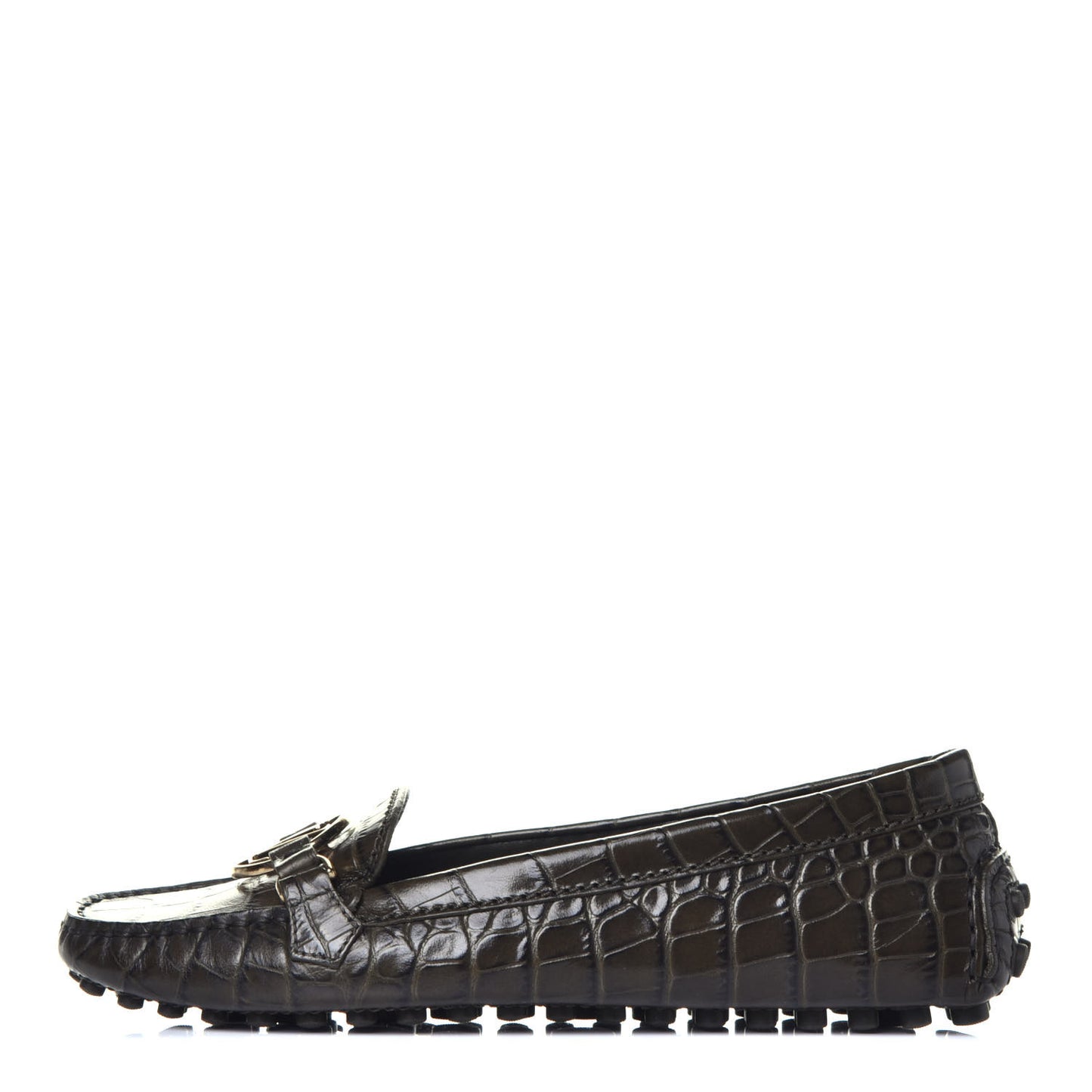 Calfskin Crocodile Embossed Dauphine Loafers 36.5 Green
