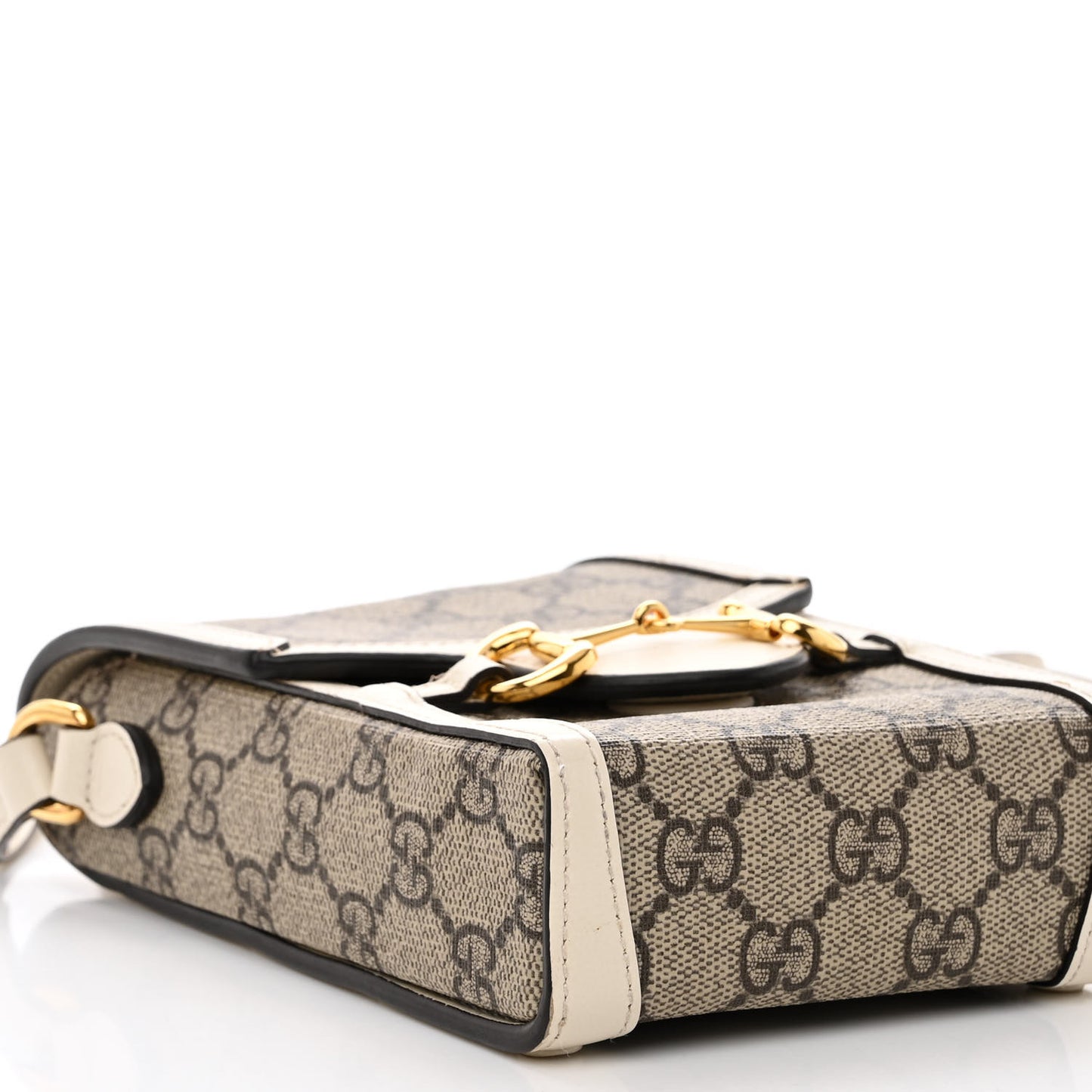 GG Supreme Monogram Azalea Calfskin Mini Horsebit 1955 Crossbody Bag Beige Ebony Mystic White