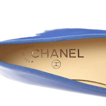 Chanel Calfskin Patent CC Cap Toe Ballerina Flats 37 Blue 6 of 9