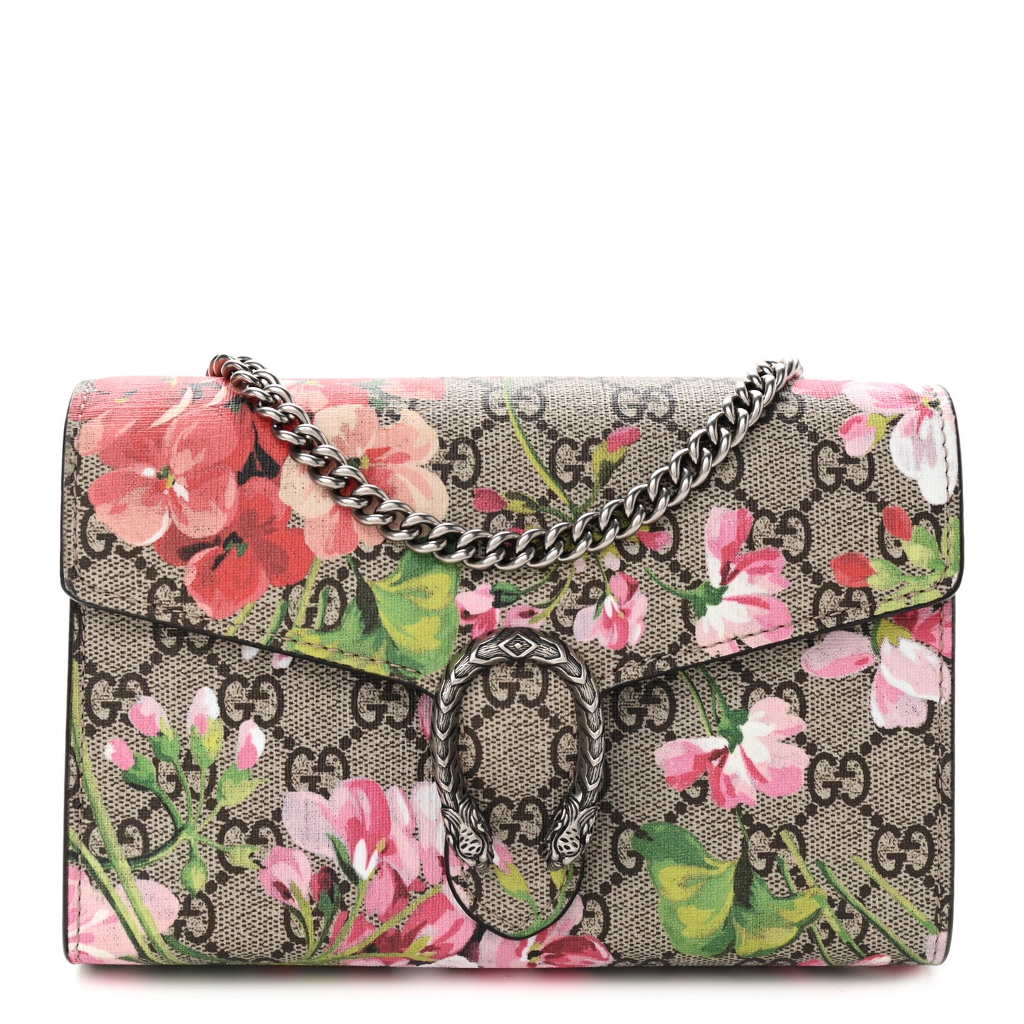 GG Supreme Monogram Blooms Mini Dionysus Chain Wallet Beige Multicolor Dry Rose