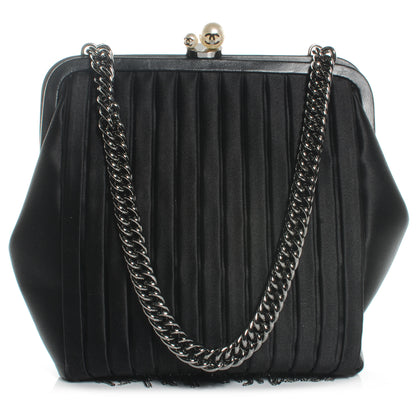 Chanel Satin Vertical Pleats Chain Fringe Evening Bag Black 1 of 7