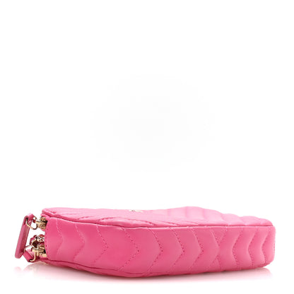 Chanel Lambskin Chevron Quilted Small Clutch With Chain Pink 3 of 10