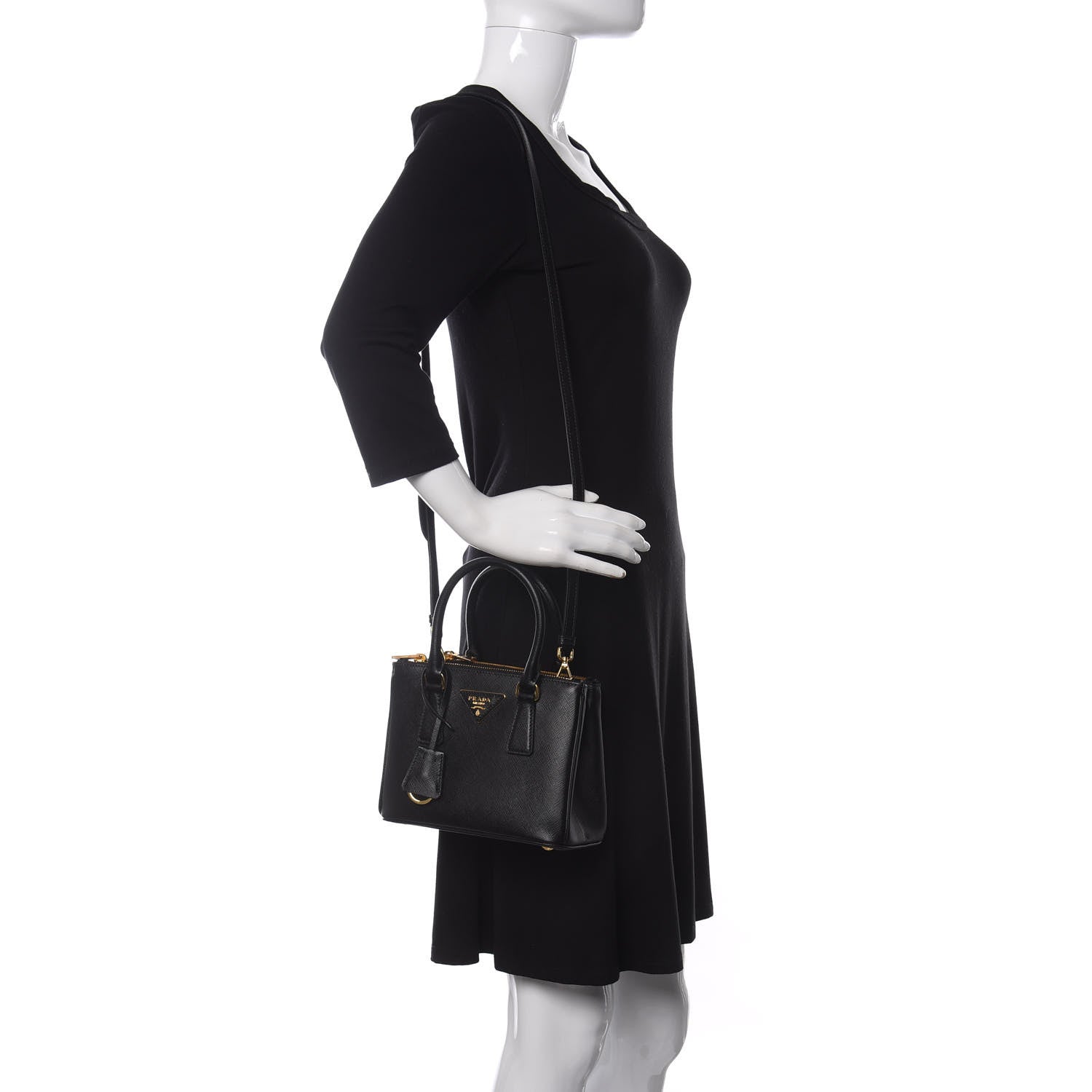 Prada Saffiano Lux Mini Galleria Double Zip Tote Black 2 of 10