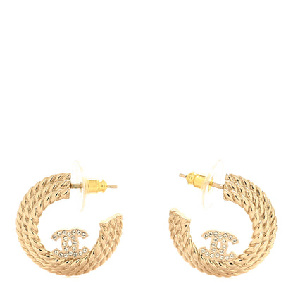 Chanel Metal Crystal CC Rope Hoop Earrings Gold 1 of 5