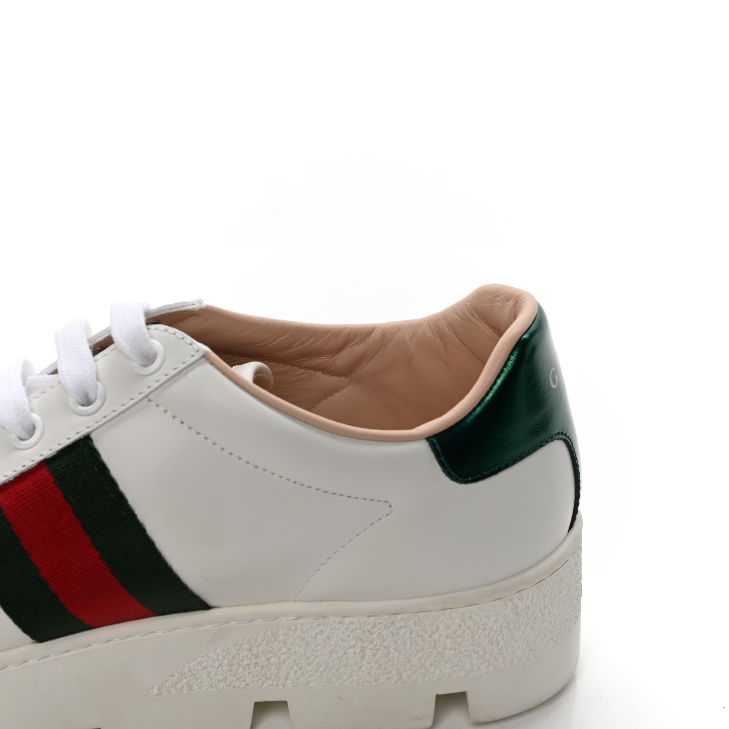 Gucci Calfskin Web Bee Embroidered Womens Ace Platform Sneakers 37.5 White 10 of 11