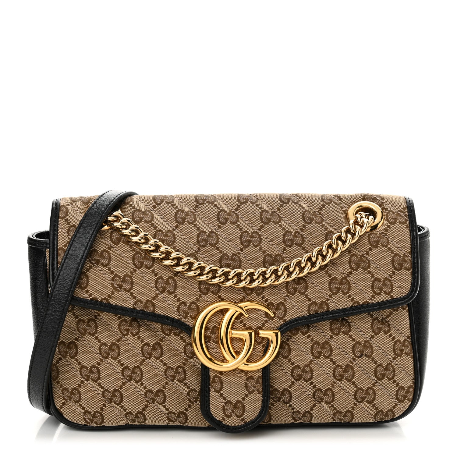 Gucci Monogram Matelasse Diagonal Small GG Marmont Shoulder Bag Beige Black 1 of 12