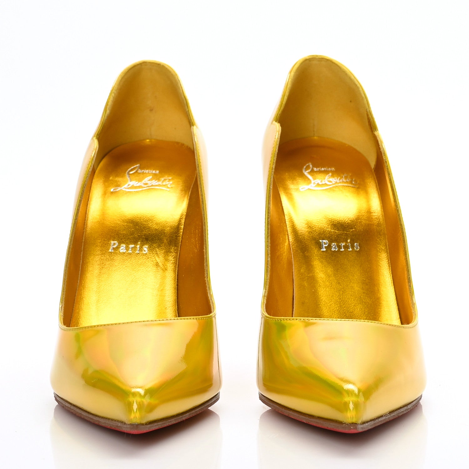 Christian Louboutin Metallic Patent Psychic Hot Chick 100 Pumps 38.5 Yellow 2 of 7