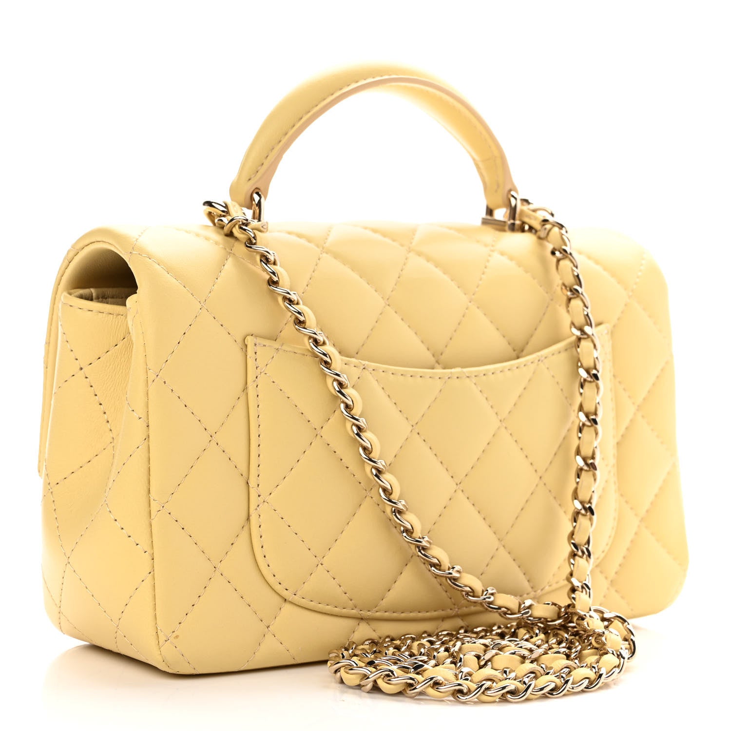 Chanel Lambskin Quilted Mini Top Handle Rectangular Flap Yellow 3 of 11