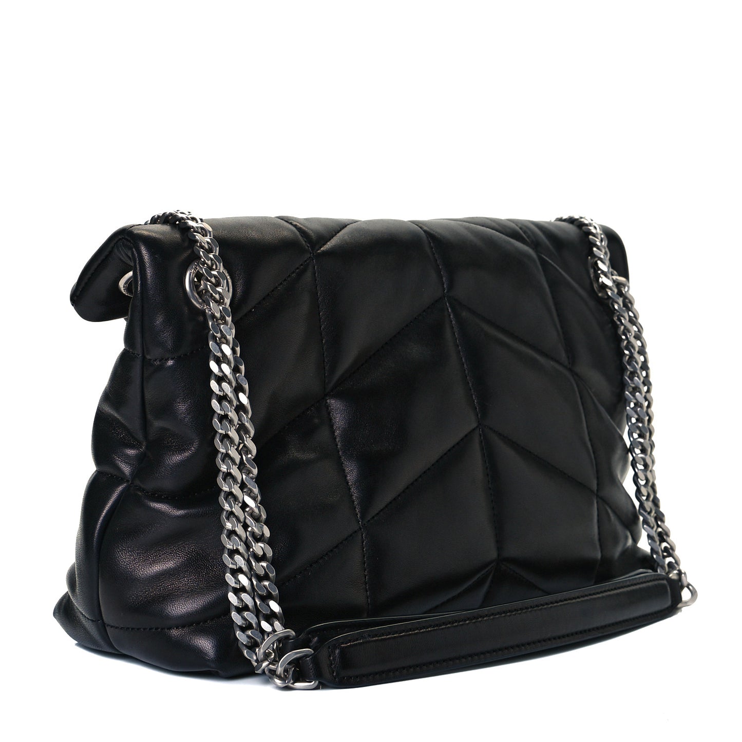 Lambskin Quilted Small Loulou Puffer Monogram Chain Satchel Black