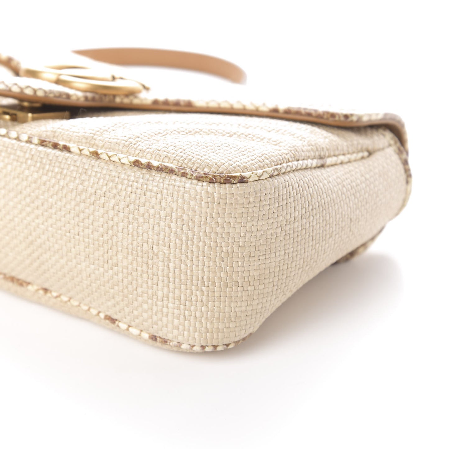Raffia Elaphe Matelasse Small GG Marmont Shoulder Bag Natural Cream Brown