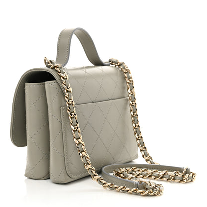Chanel Calfskin Quilted Small Double Pocket Top Handle Flap Grey 3 of 11