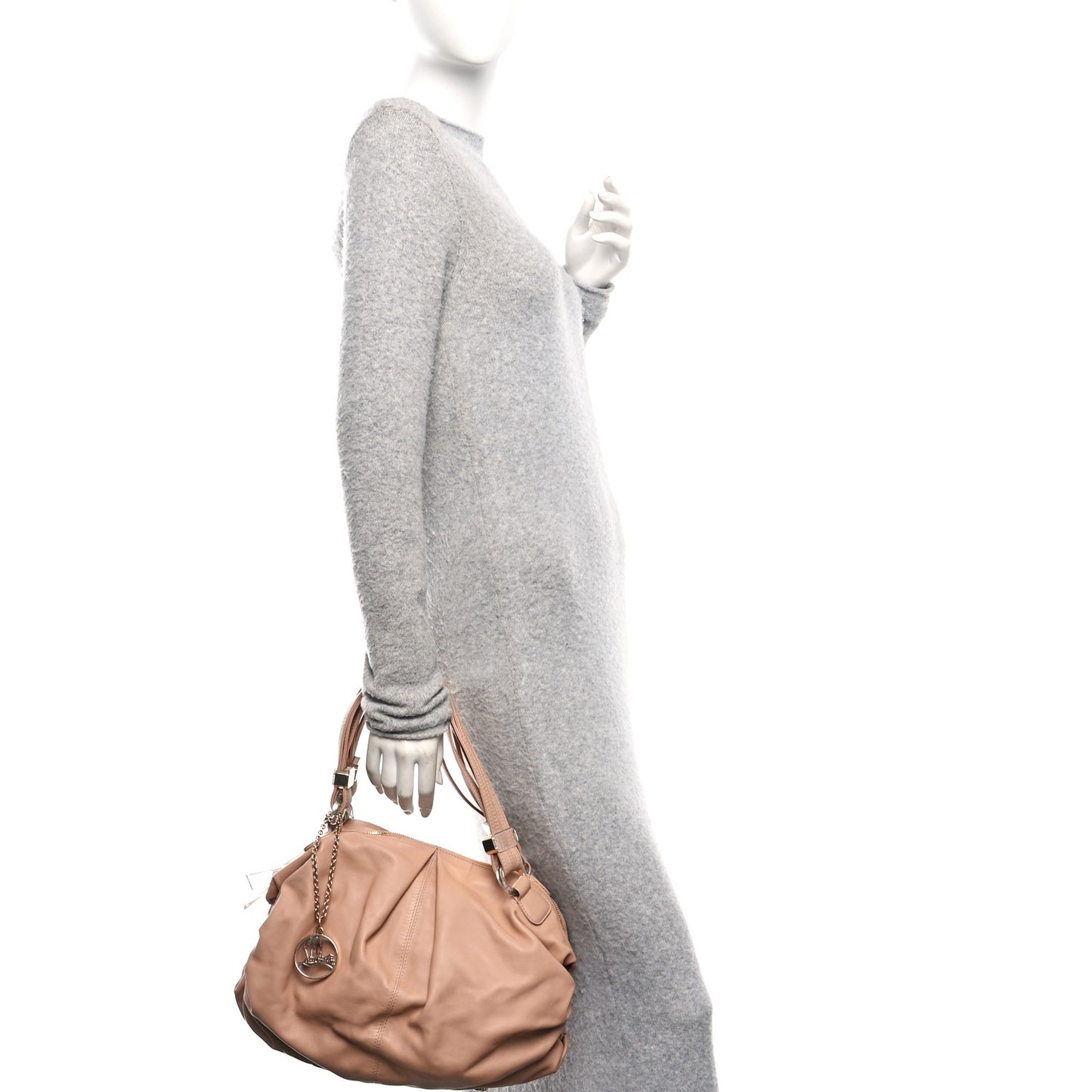 Calfskin Lucite Zip Shoulder Bag Beige