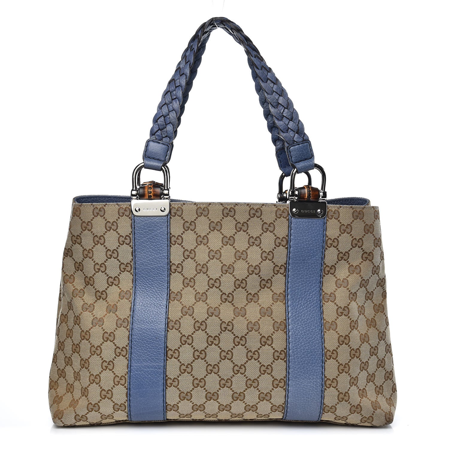 Gucci Monogram Medium Bamboo Bar Tote Blue 1 of 9