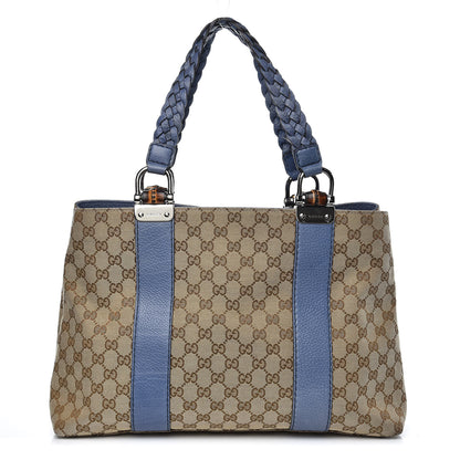 Gucci Monogram Medium Bamboo Bar Tote Blue 1 of 9