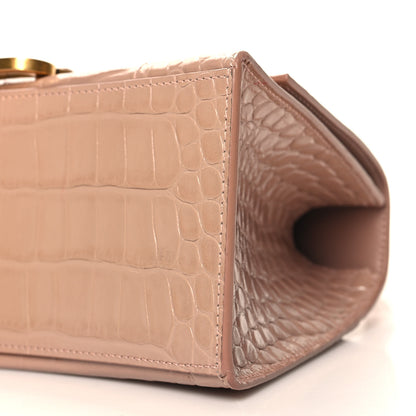 Balenciaga Shiny Calfskin Crocodile Embossed Small Hourglass Top Handle Bag Nude Beige 9 of 10