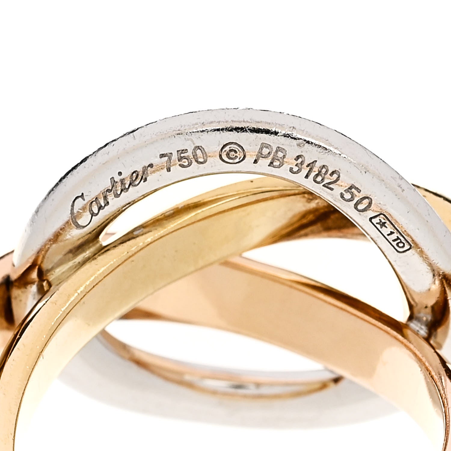 Cartier 18K Pink Yellow White Gold Diamond Trinity Crash Ring 50 5.5 5 of 5