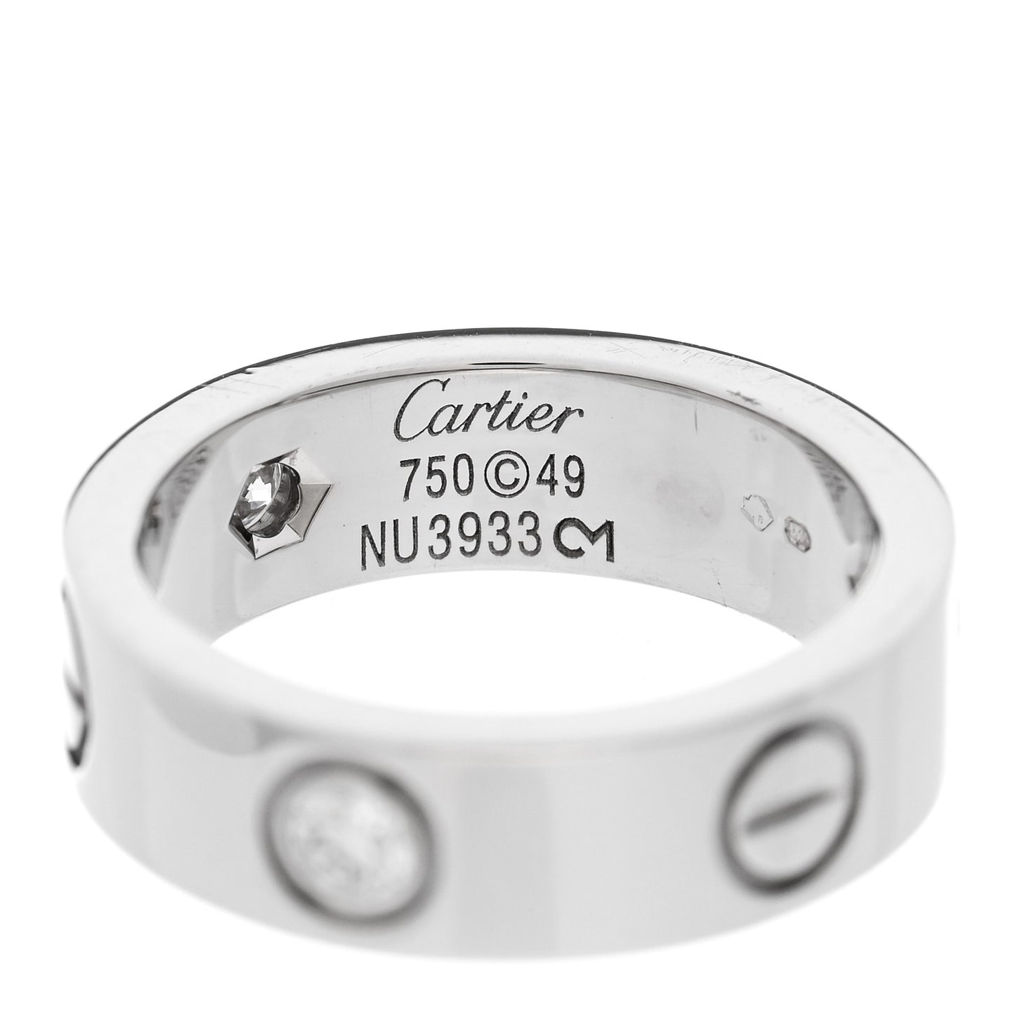 18K White Gold 3 Diamond 5.5mm LOVE Ring 49 5