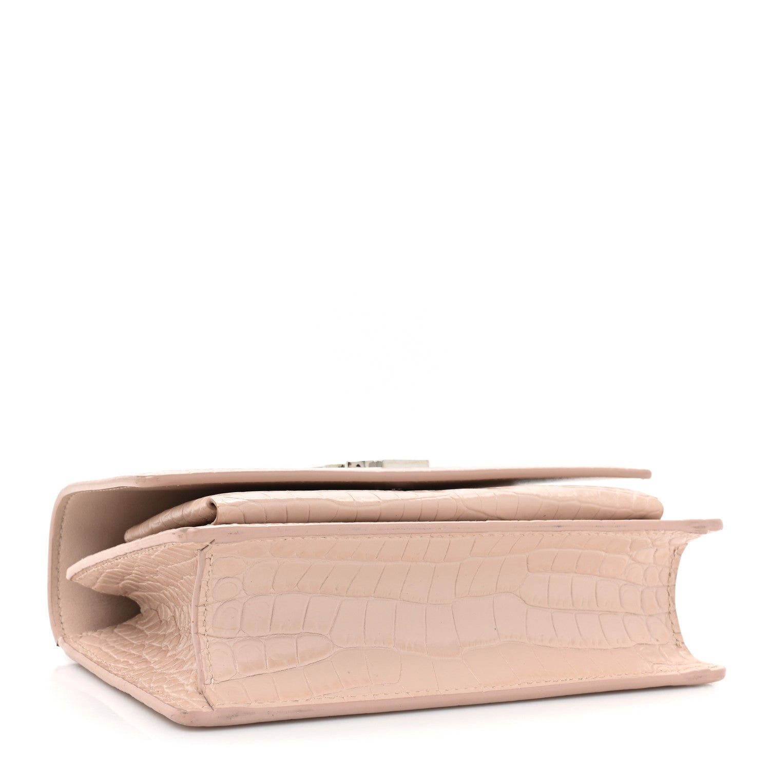 Saint Laurent Calfskin Crocodile Embossed Monogram Sunset Chain Wallet Marble Pink 4 of 19