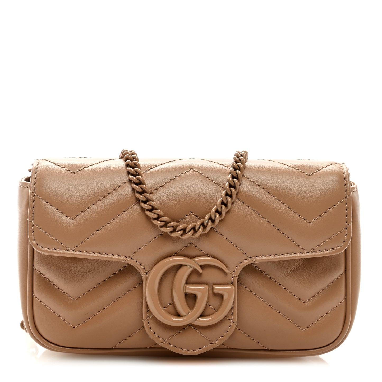 Calfskin Matelasse Monochrome Super Mini GG Marmont Shoulder Bag Camelia